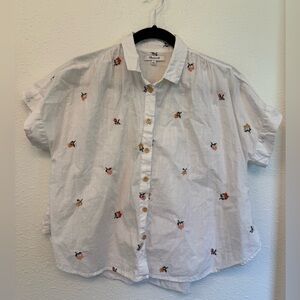 Madewell White Floral Embroidered Button Down Shirt